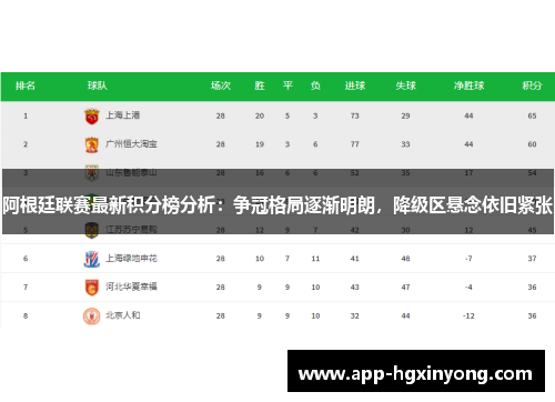 阿根廷联赛最新积分榜分析：争冠格局逐渐明朗，降级区悬念依旧紧张
